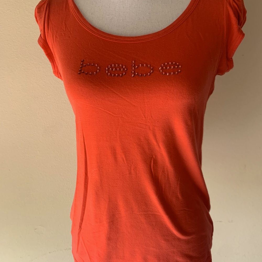 Orange rhinestone short sleeve bebe top